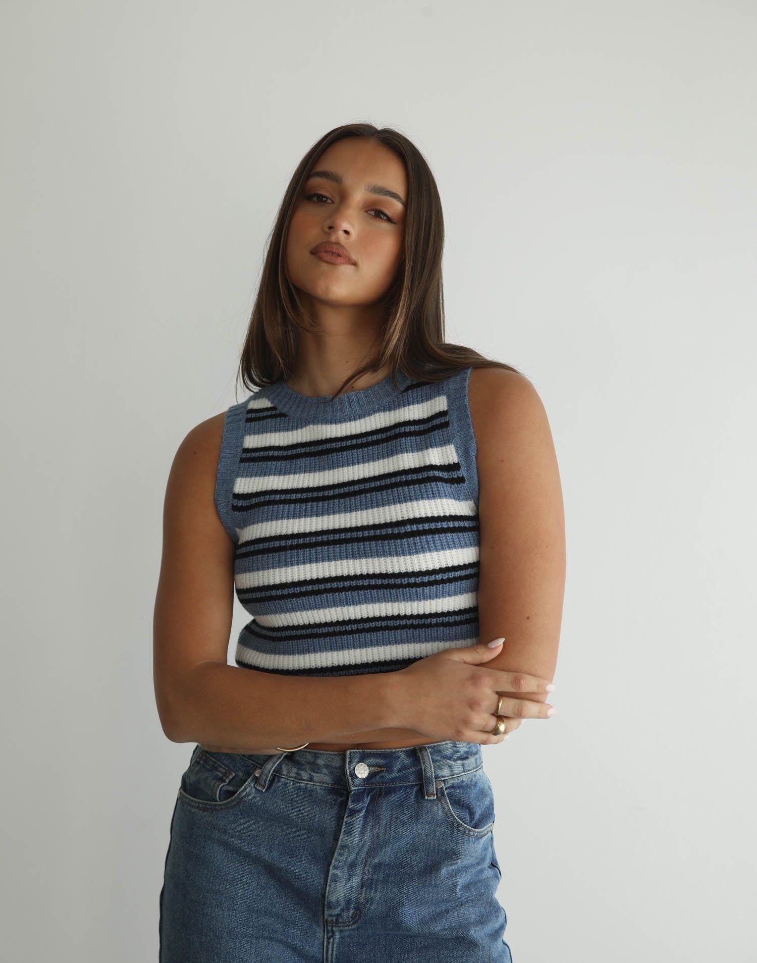 Havena Knit Crop Top (Blue/White) sold by Charcoal Clothing product image thumbnail 5