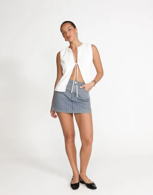 Kalina Denim Mini Skirt (Navy Pinstripe) sold by Charcoal Clothing