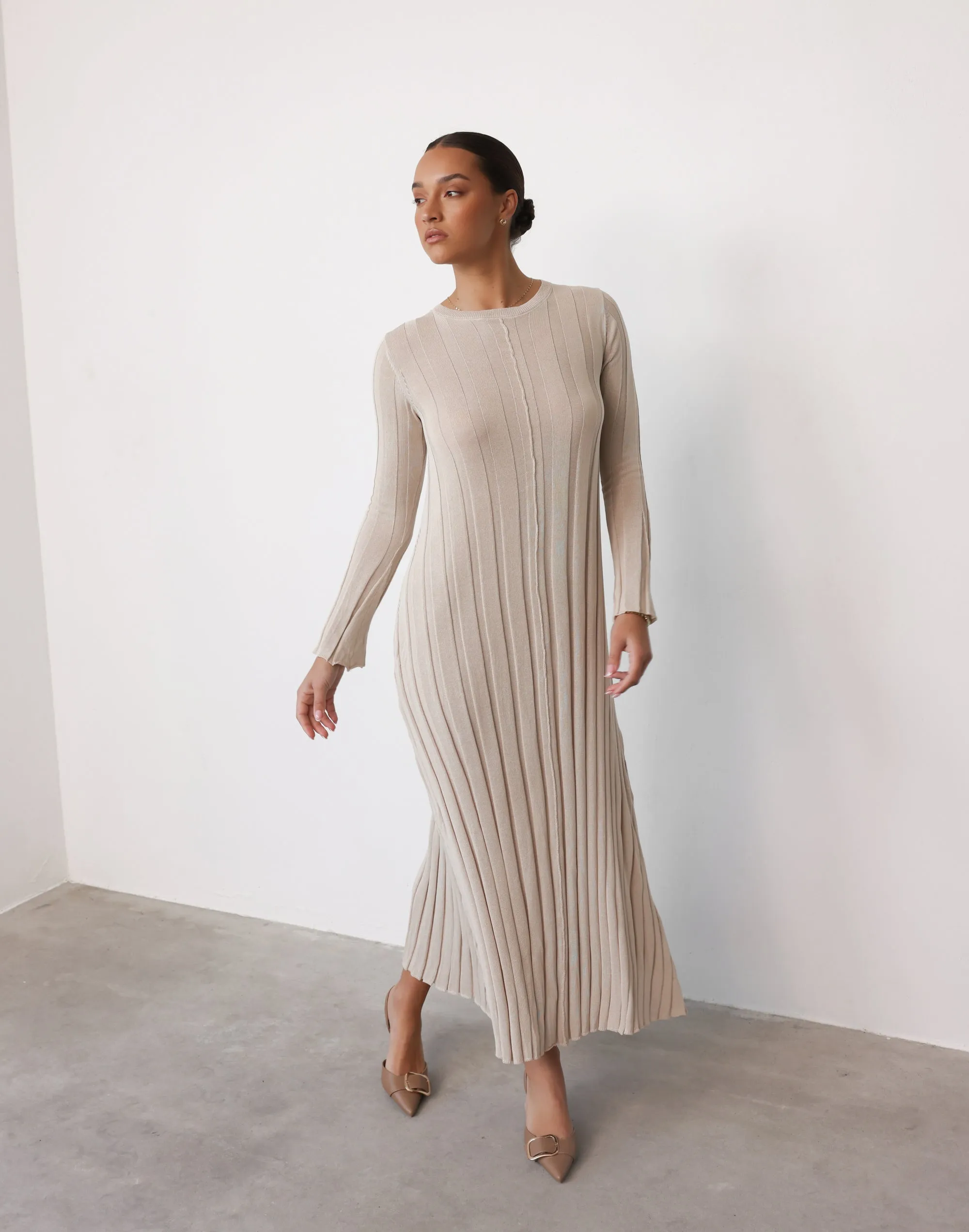 Jemima Long Sleeve Maxi Dress (Stone) sold by Charcoal Clothing
