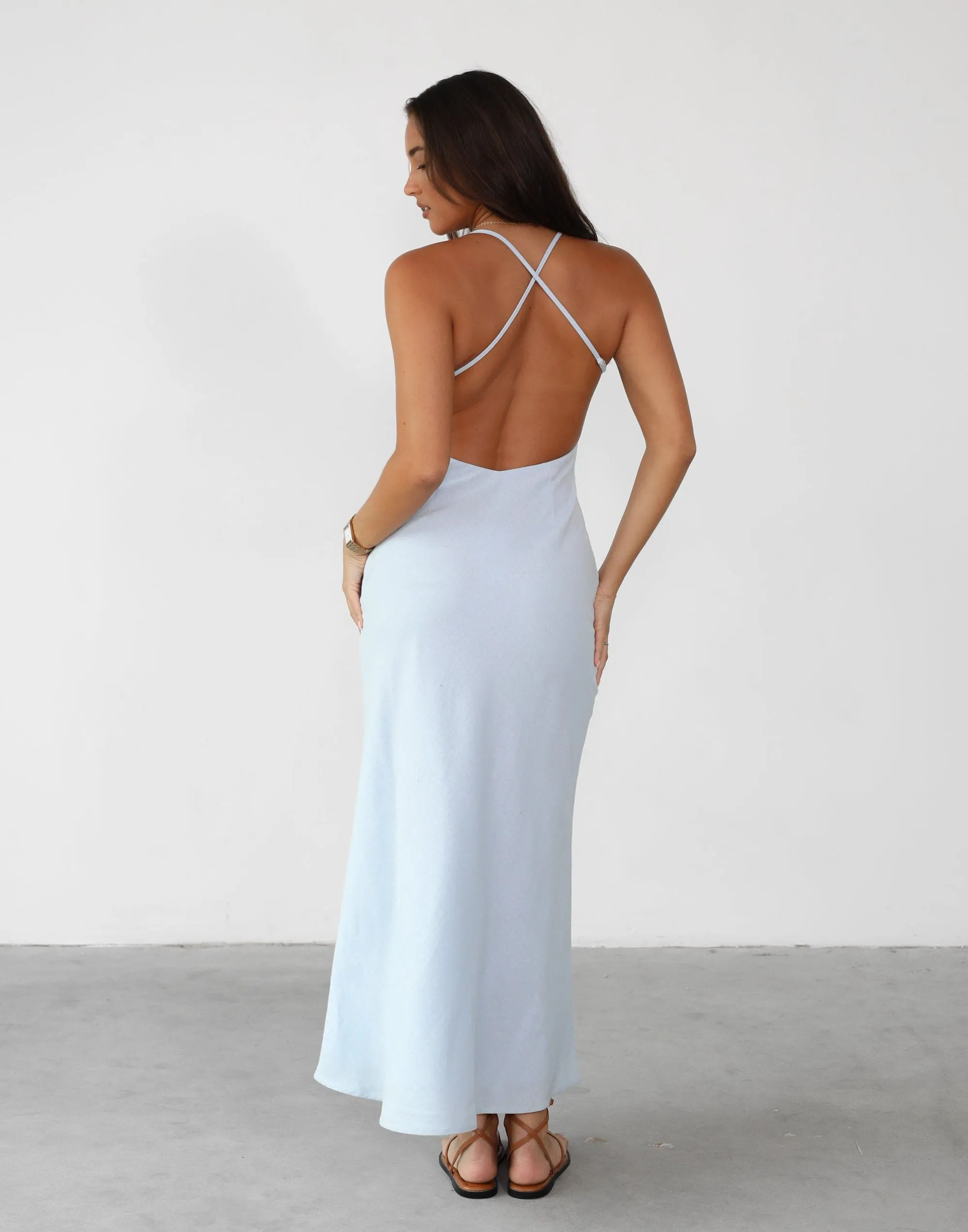 Haylie Linen Maxi Dress (Sky) sold by Charcoal Clothing
