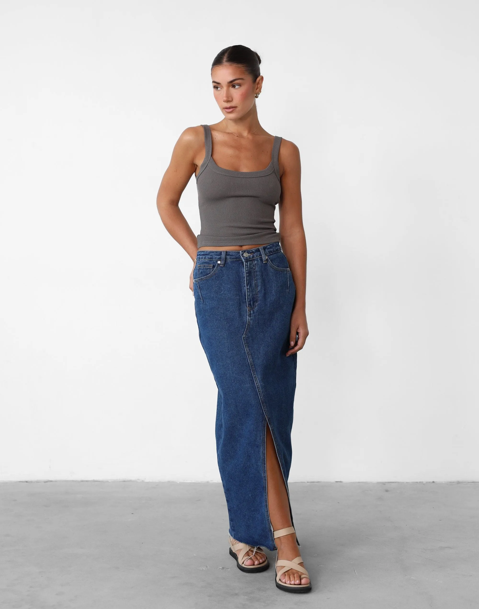 Drew Denim Midi Skirt (Dark Denim) sold by Charcoal Clothing product image thumbnail 2