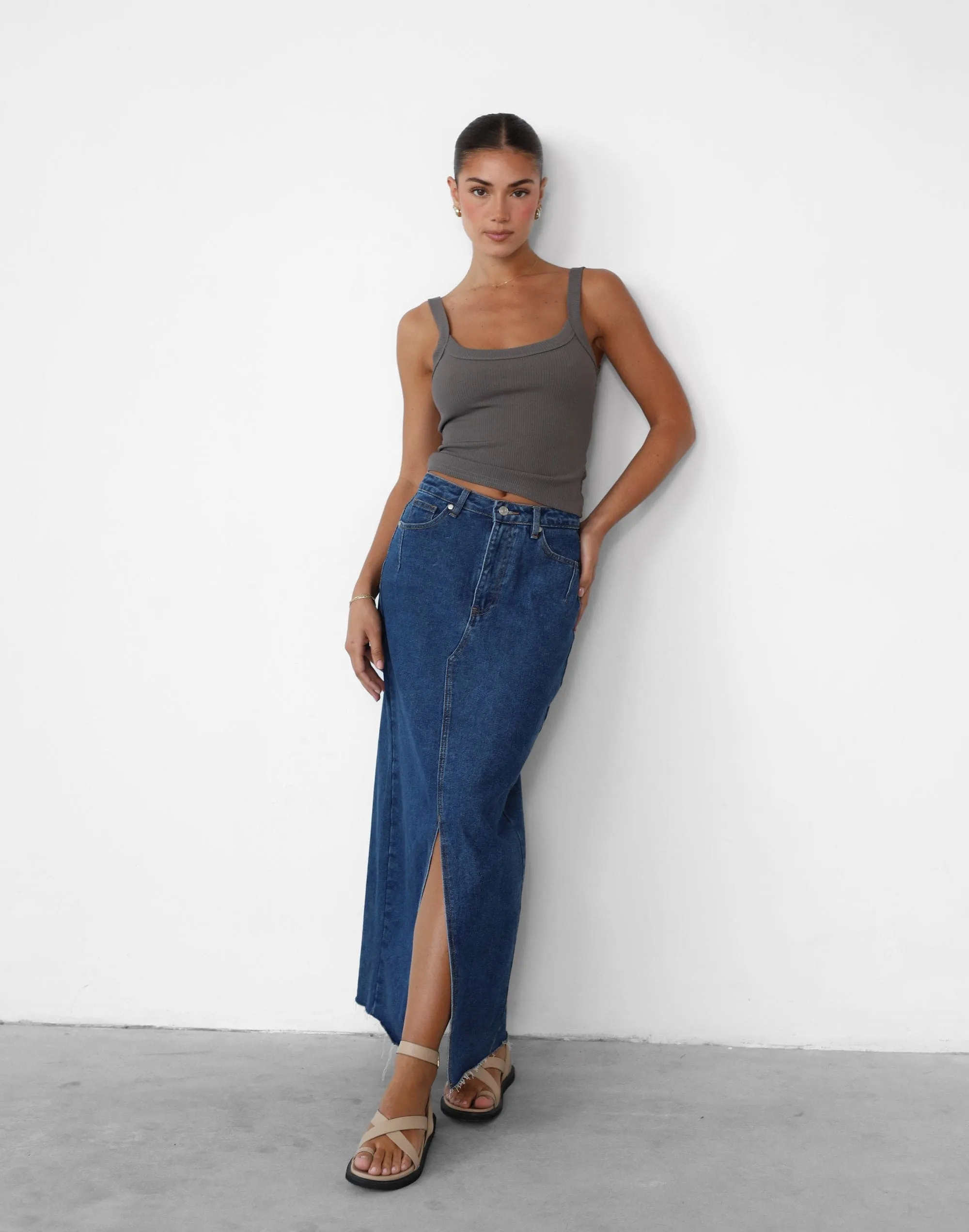 Drew Denim Midi Skirt (Dark Denim) sold by Charcoal Clothing product image thumbnail 4