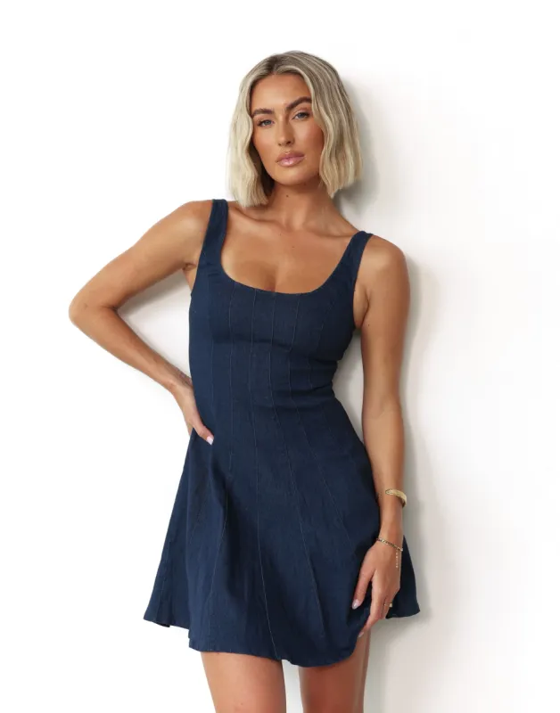 Kella Denim Mini Dress (Dark Denim) sold by Charcoal Clothing