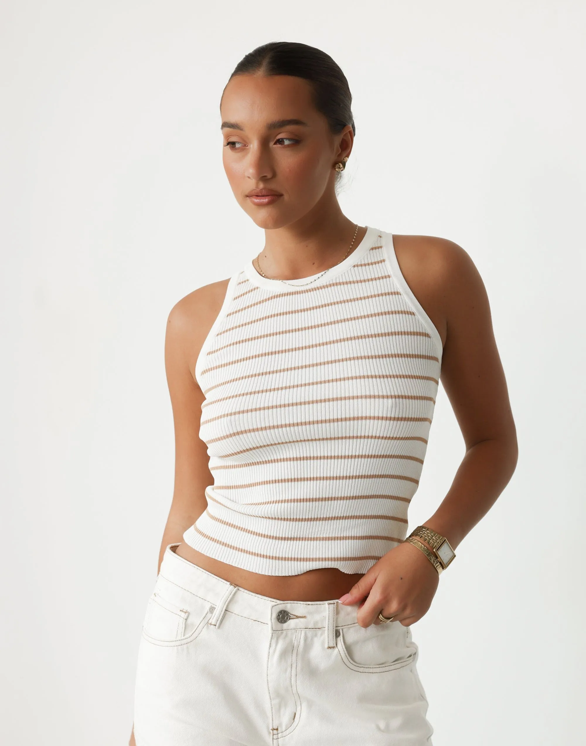 Eleynah Tank Top (Beige/White) sold by Charcoal Clothing