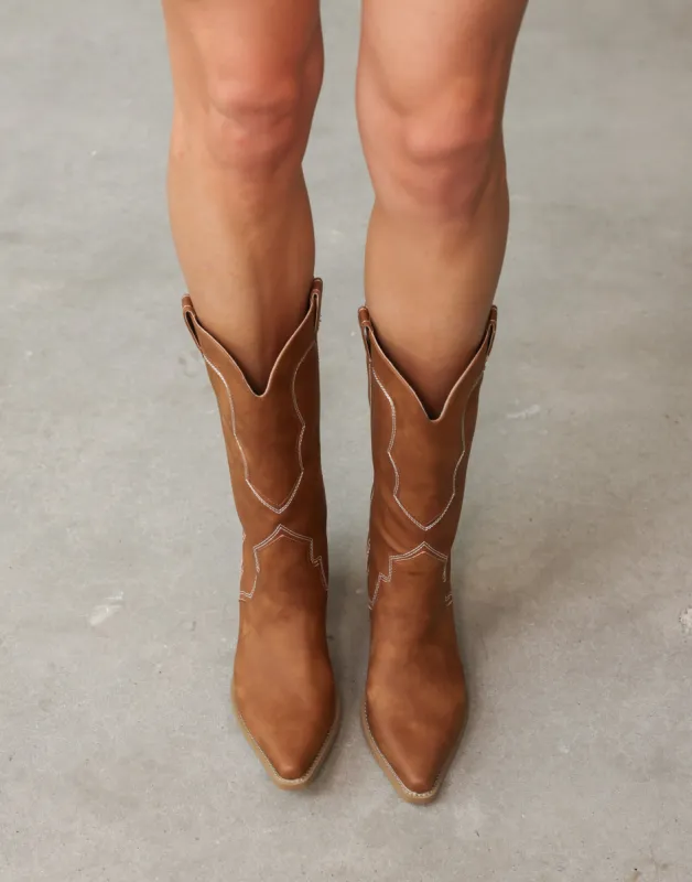 Dariel Cowboy Boots (Hazel Nubuck) - By Billini sold by Charcoal Clothing