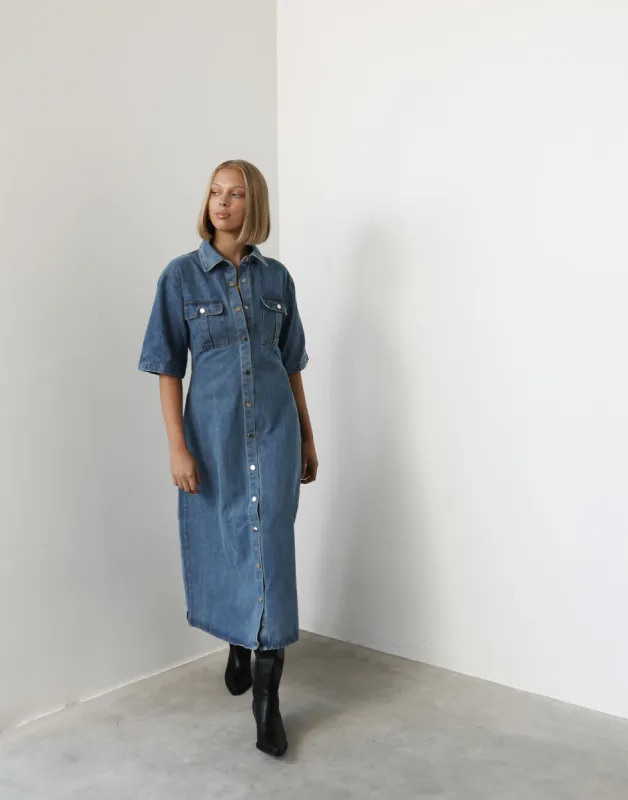 Hadid Maxi Dress (Vintage Blue) sold by Charcoal Clothing