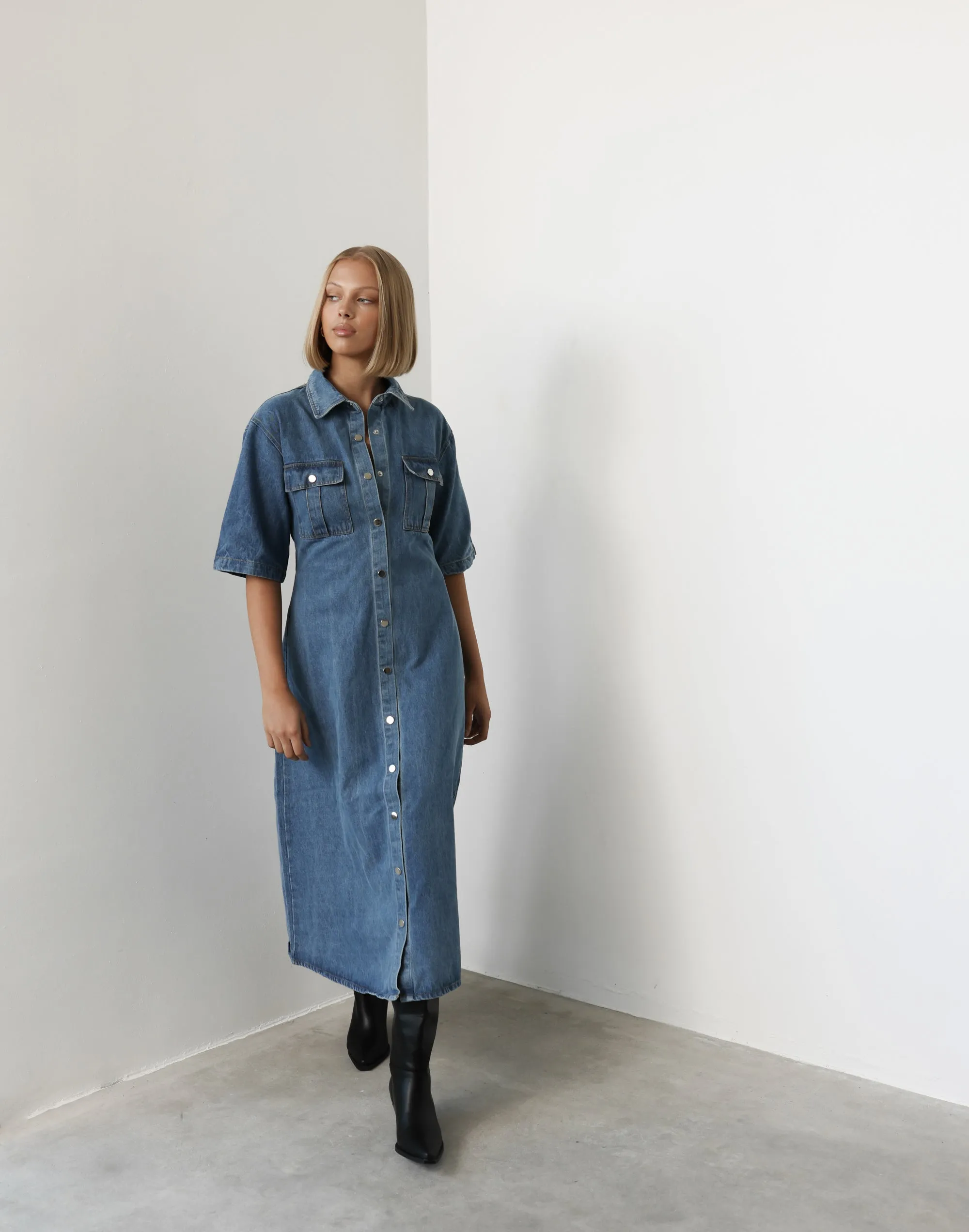 Hadid Maxi Dress (Vintage Blue) sold by Charcoal Clothing