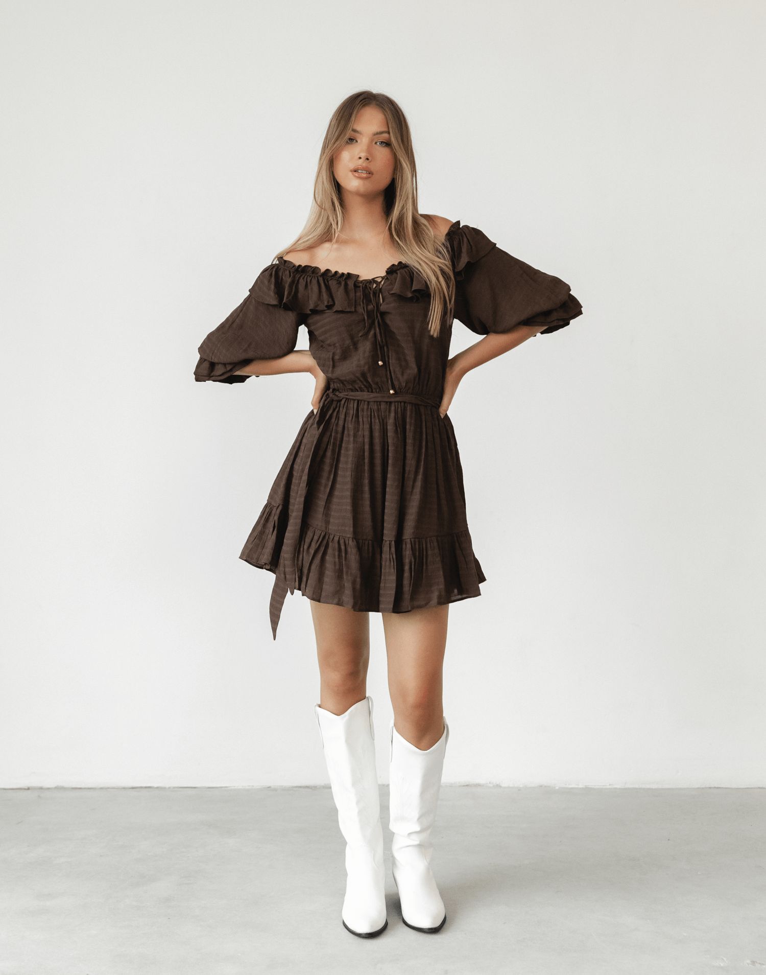 Allery Mini Dress (Brown) sold by Charcoal Clothing