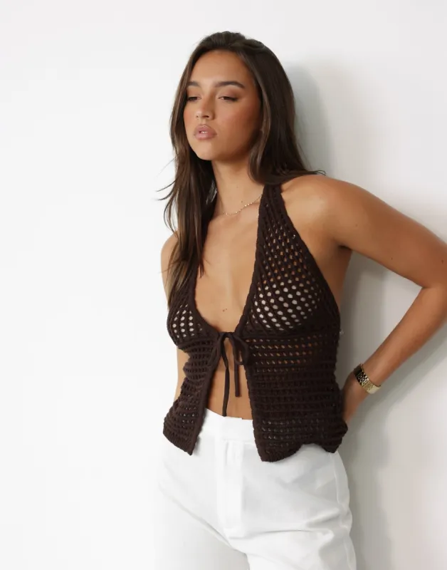 Wild Soul Crochet Top (Chocolate) sold by Charcoal Clothing