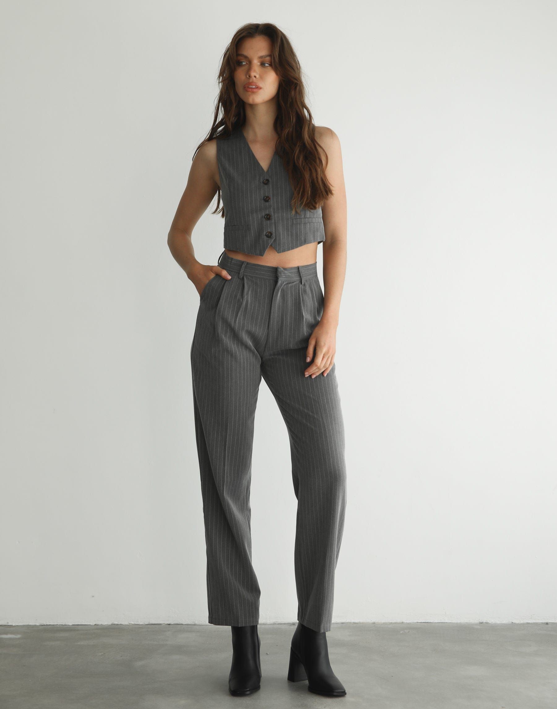 Rosa Vest (Grey Pinstripe) sold by Charcoal Clothing product image thumbnail 3