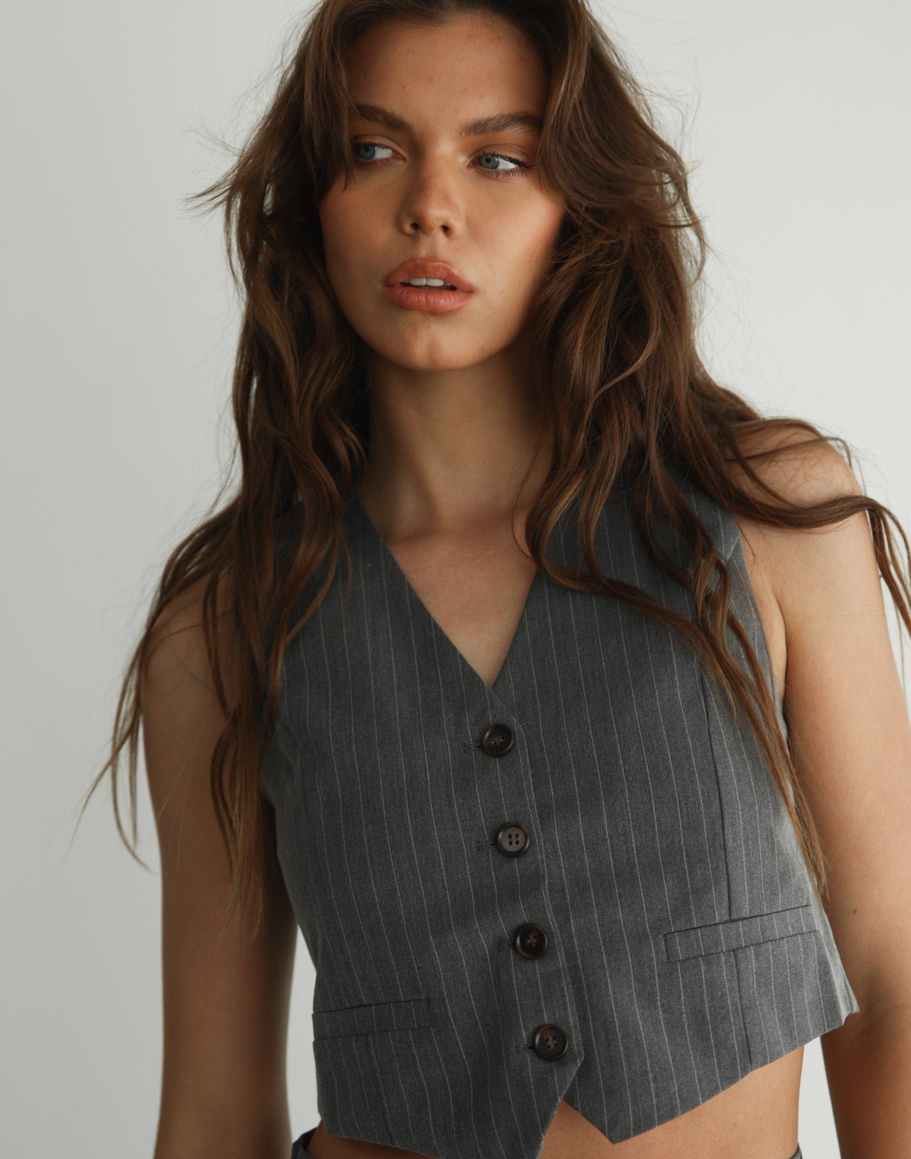 Rosa Vest (Grey Pinstripe) sold by Charcoal Clothing product image thumbnail 2