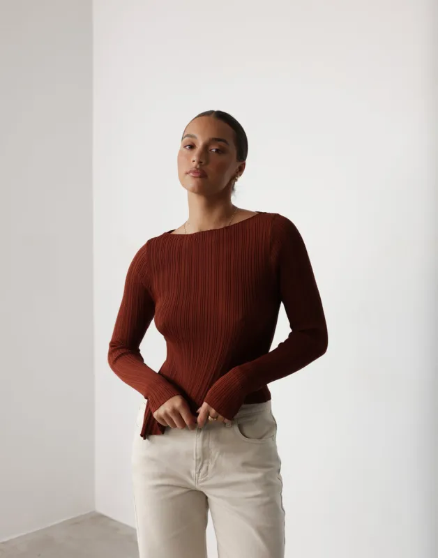Kienna Long Sleeve Top (Brick) sold by Charcoal Clothing