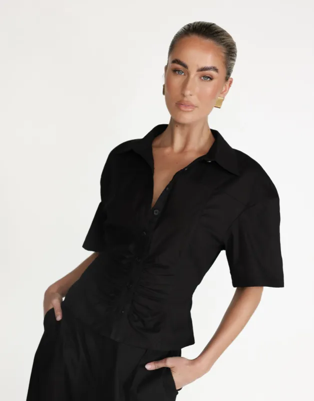 Etta Linen Top (Black) sold by Charcoal Clothing