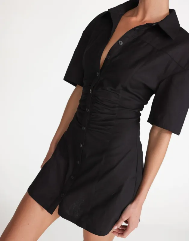 Etta Linen Mini Dress (Black) sold by Charcoal Clothing
