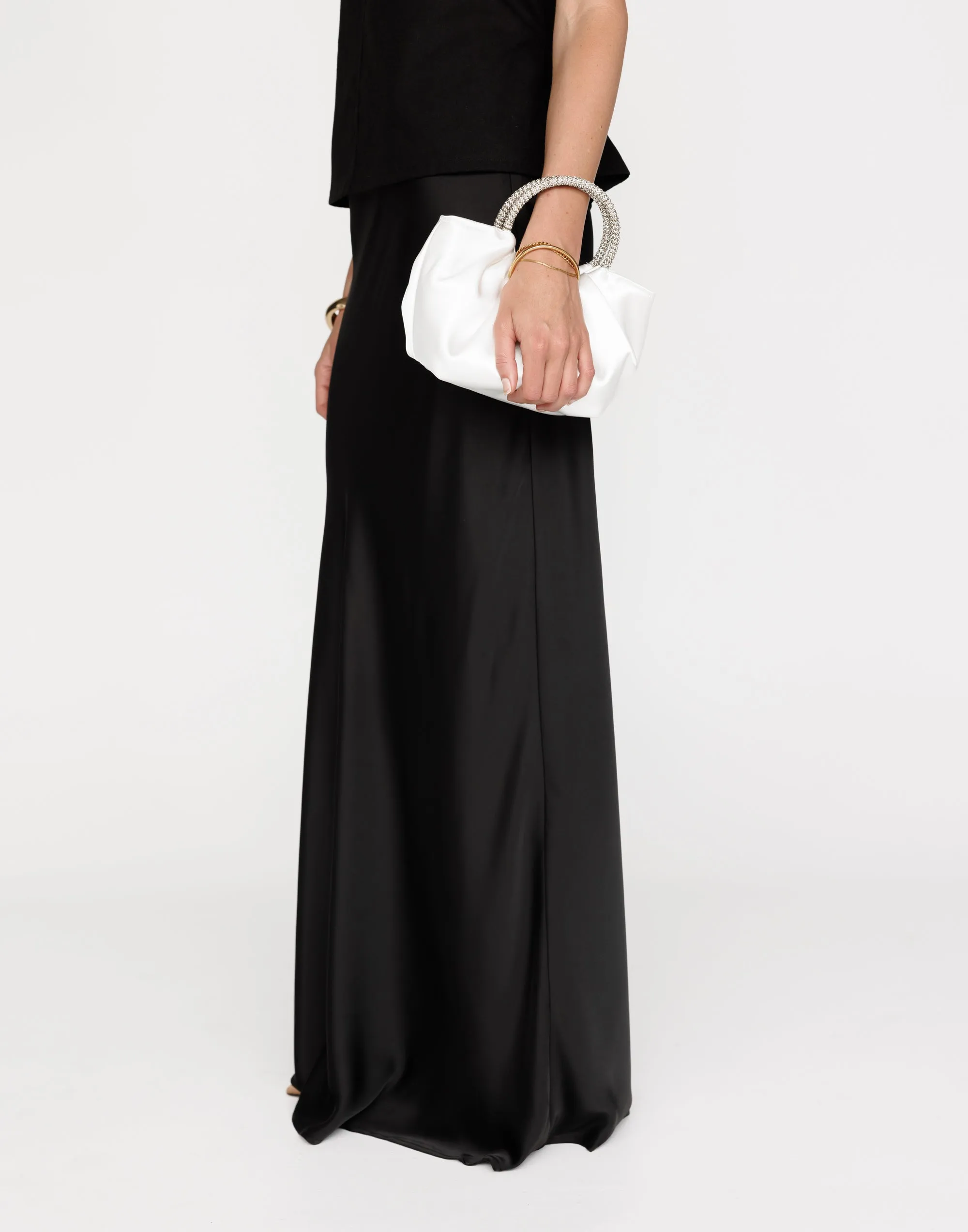 Aurelia Handle Bag (White Satin-Silver Diamante) - By Billini sold by Charcoal Clothing