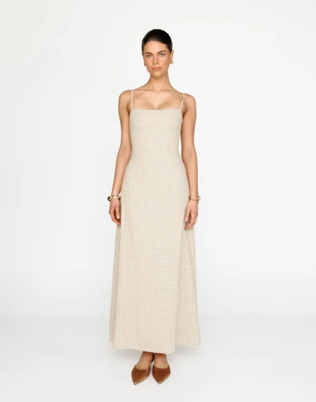 Mckenna Maxi Dress (Beige Gingham) sold by Charcoal Clothing
