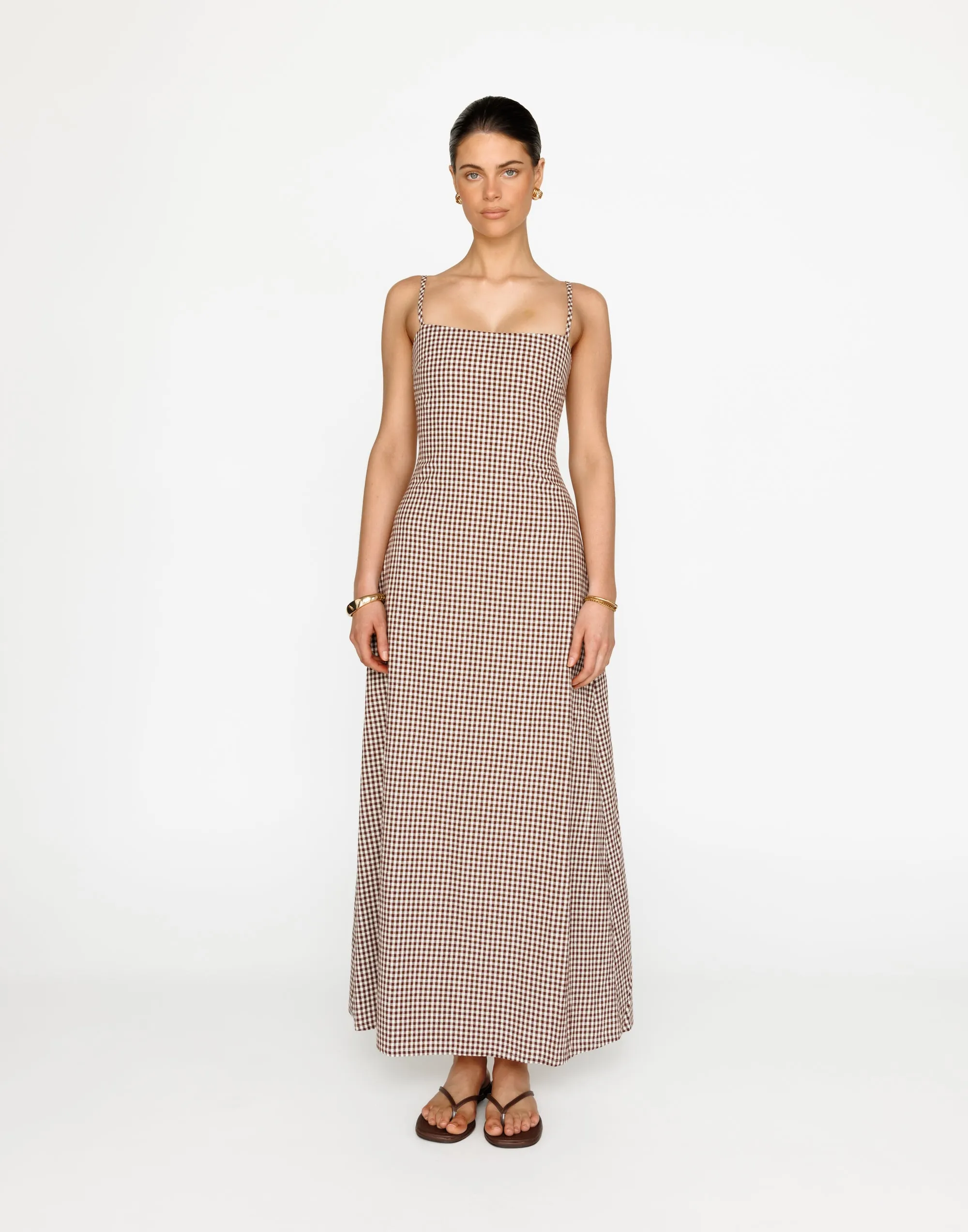 Mckenna Maxi Dress (Choc Gingham) sold by Charcoal Clothing