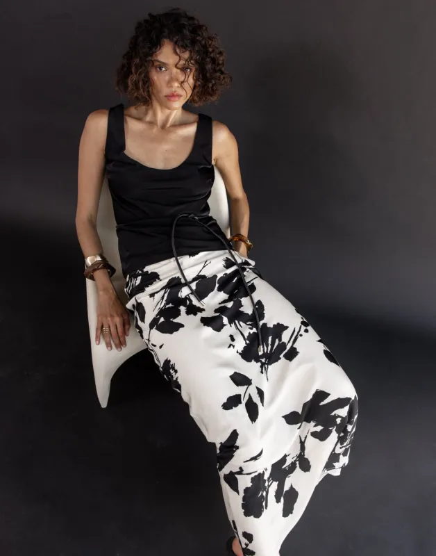 Zaya Maxi Skirt (Noir Bloom) sold by Charcoal Clothing