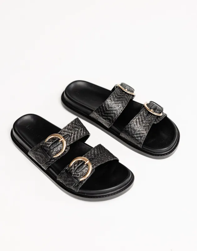 Wilmer Slides (Black Raffia) - By Billini sold by Charcoal Clothing