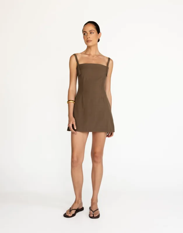 Dominique Mini Dress (Coffee) sold by Charcoal Clothing