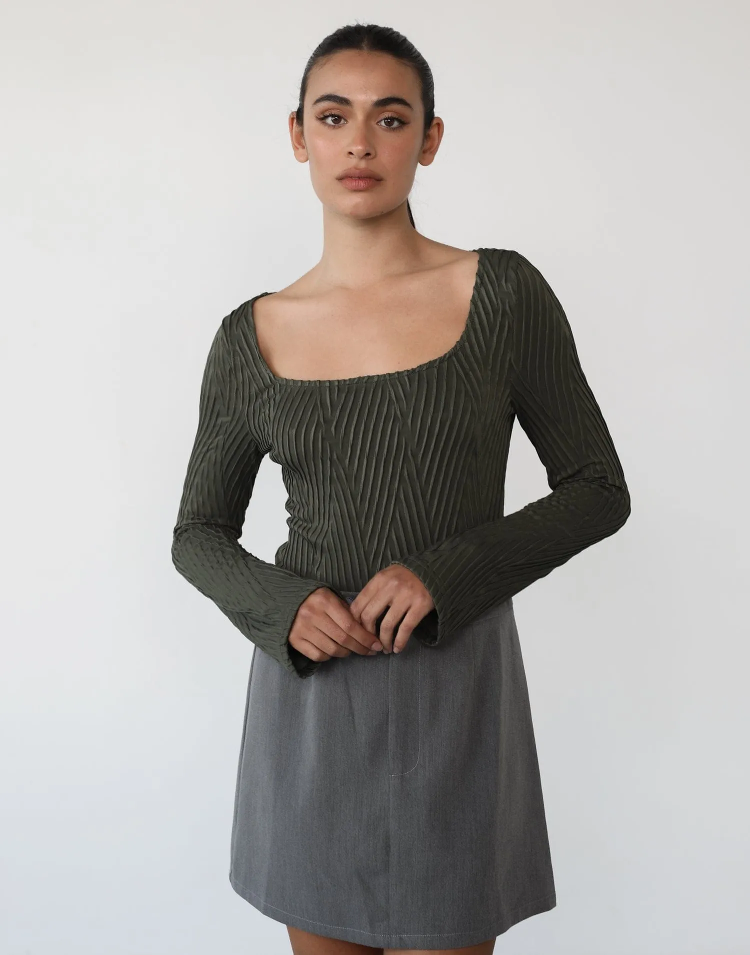 Khloe Long Sleeve Bodysuit (Green) sold by Charcoal Clothing product image thumbnail 5