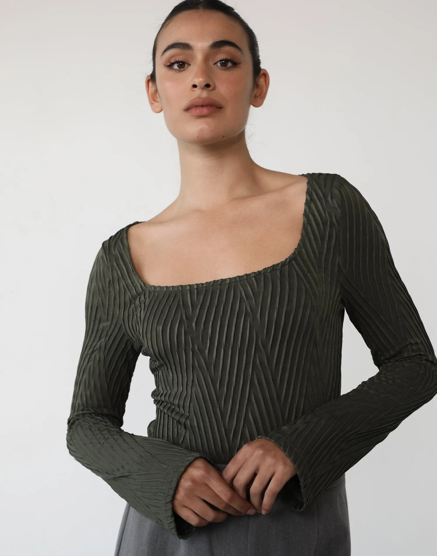 Khloe Long Sleeve Bodysuit (Green) sold by Charcoal Clothing product image thumbnail 2