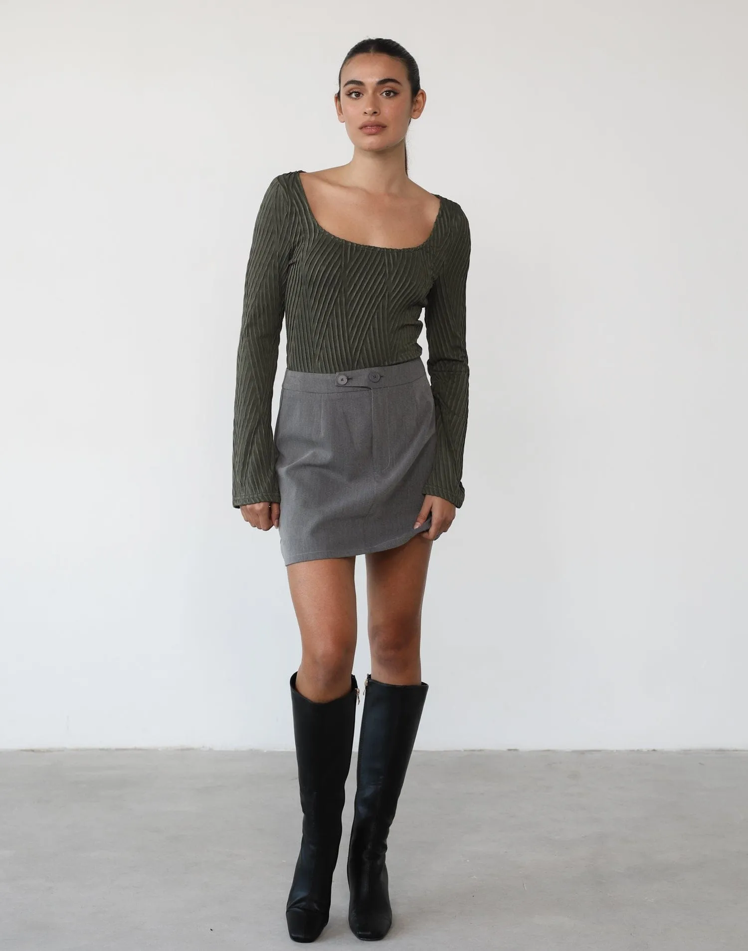 Khloe Long Sleeve Bodysuit (Green) sold by Charcoal Clothing