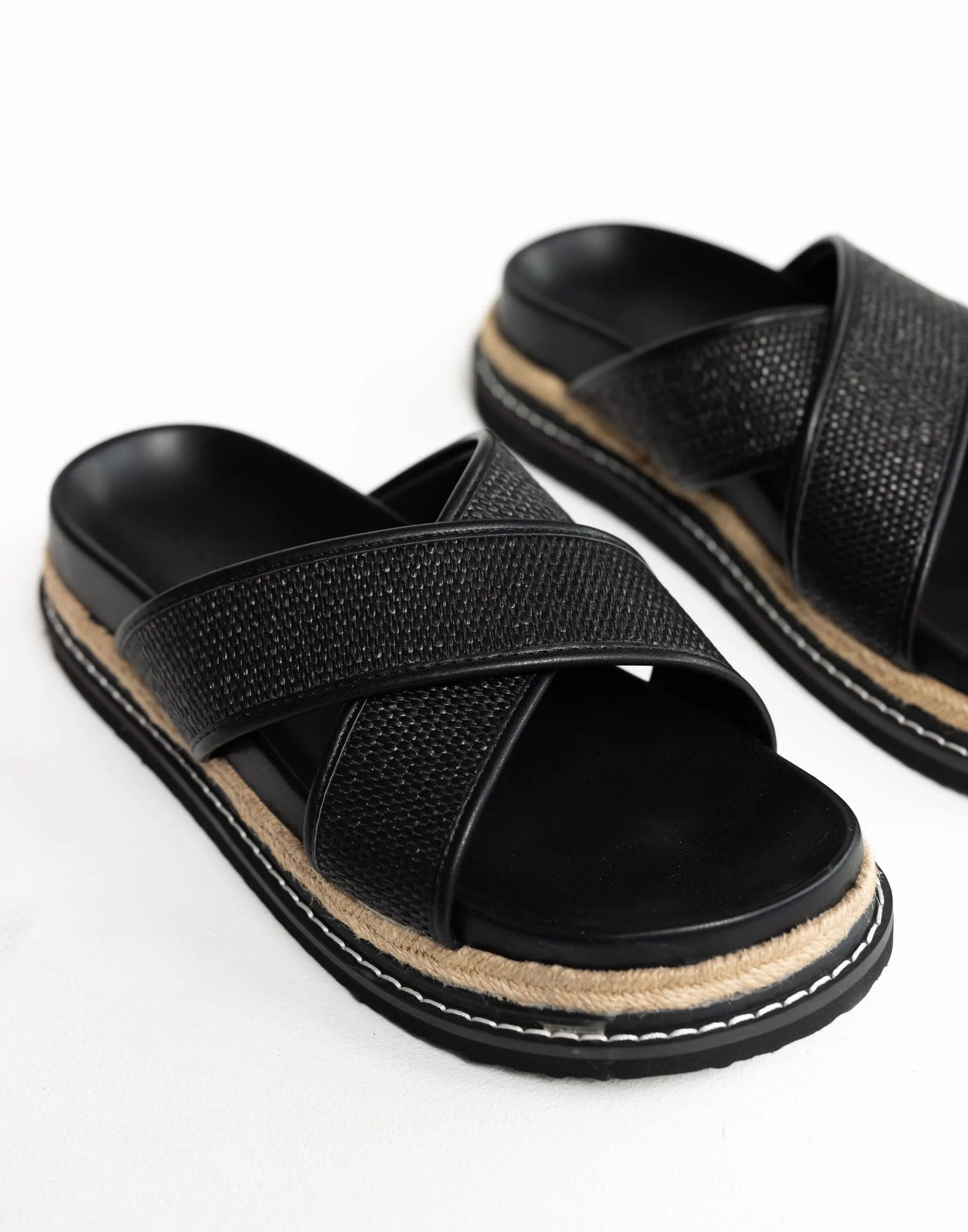 Aysha Slides (Black Raffia) - By Billini sold by Charcoal Clothing