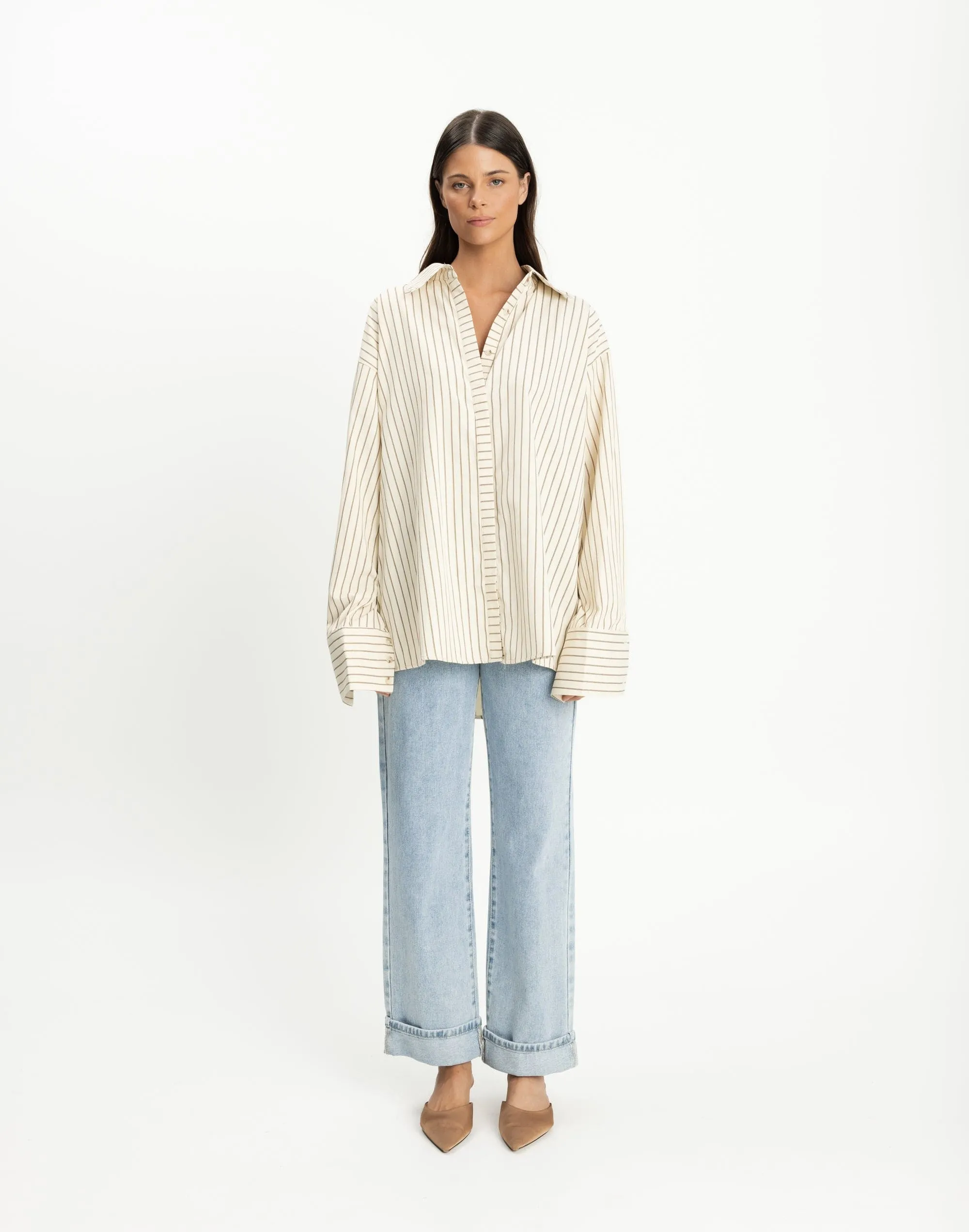 Lena Shirt (Cream Pinstripe) sold by Charcoal Clothing
