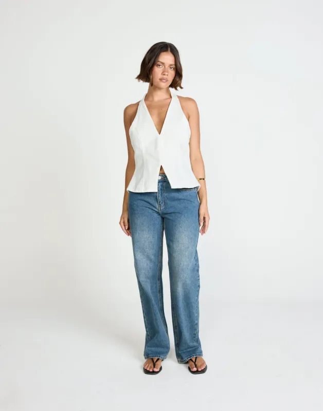 Elham Denim Top (Ivory White) sold by Charcoal Clothing