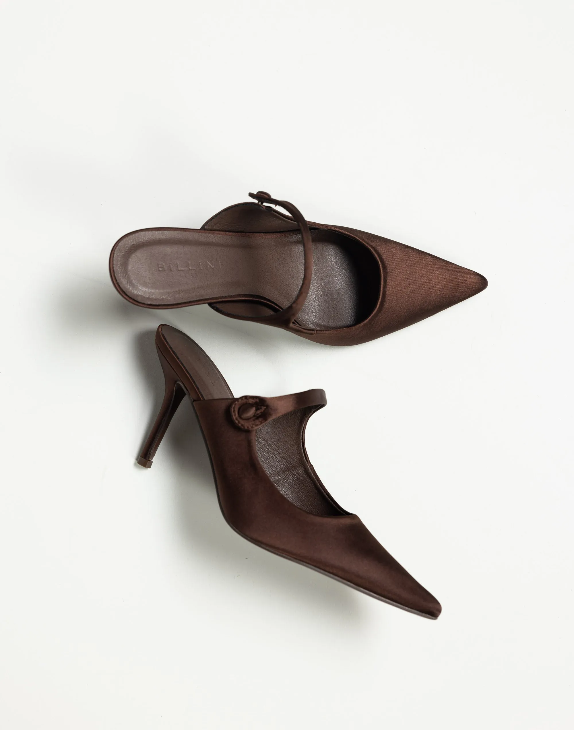 Kalio Heels (Espresso Satin) - By Billini sold by Charcoal Clothing