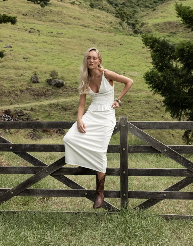 Cleo Midi Skirt (White) sold by Charcoal Clothing