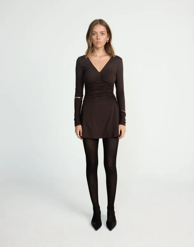 Brioni Long Sleeve Mini Dress (Chocolate) sold by Charcoal Clothing