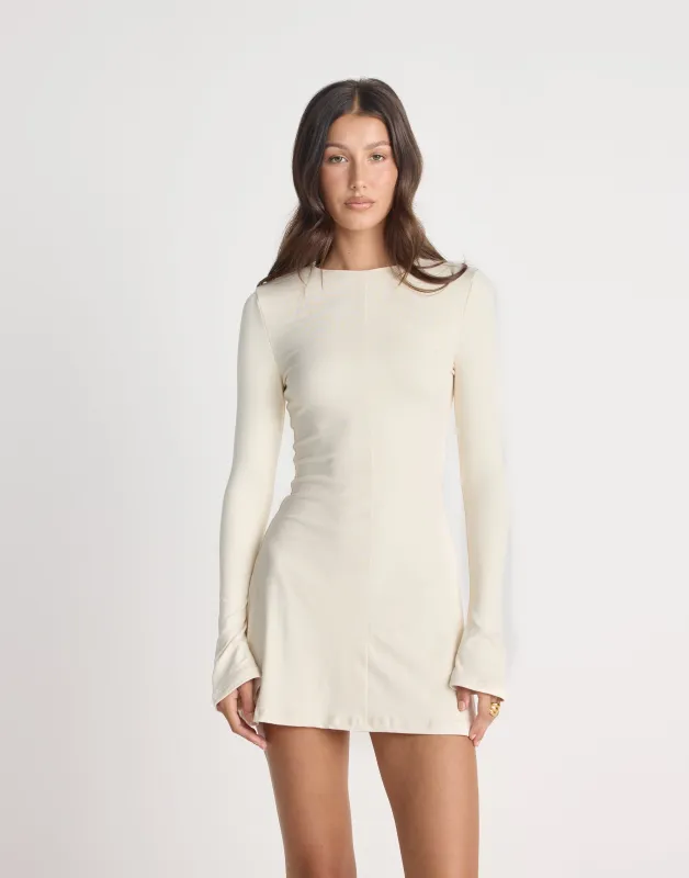 Carmie Long Sleeve Mini Dress (Oat) sold by Charcoal Clothing