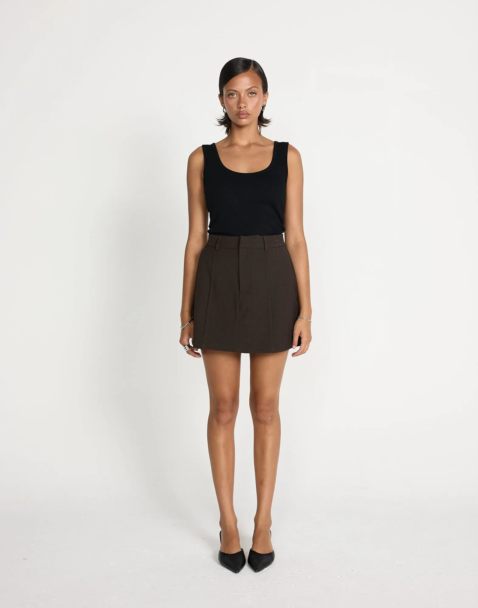 Clarke Mini Skirt (Chocolate Textured) sold by Charcoal Clothing