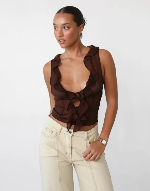 Rose Ruffle Top (Chocolate) - By Lioness sold by Charcoal Clothing