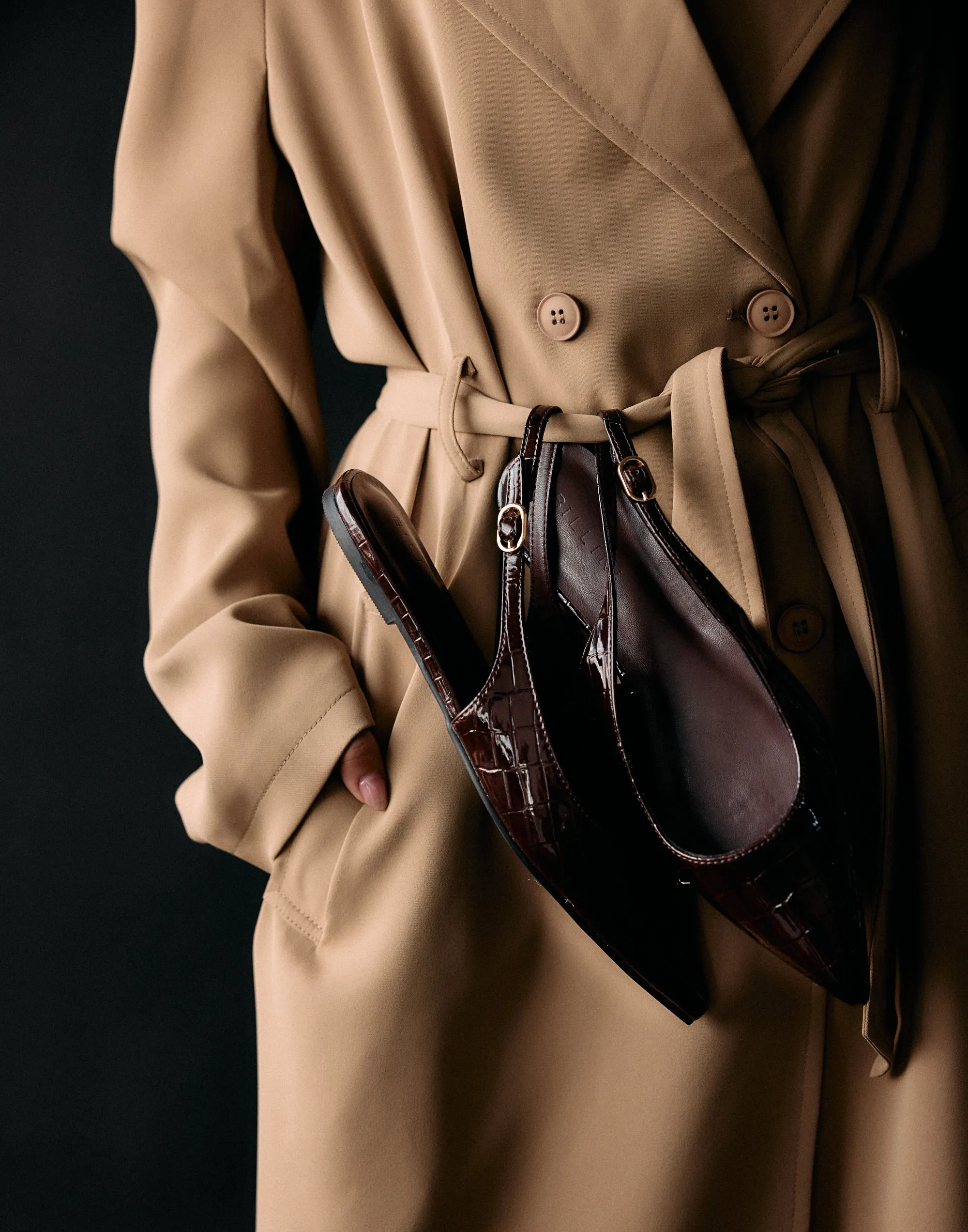 Henna Flats (Dark Cacao Patent Croc) - By Billini sold by Charcoal Clothing