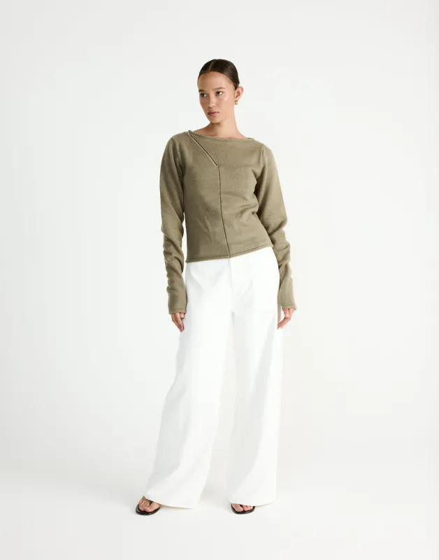 国内発送【ADANOLA】Ultimate Long Sleeve Seam Detail Top Ultimate Long Sleeve Top - Dark Olive
