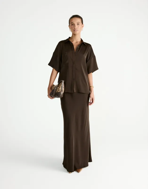 Morena Maxi Skirt (Chocolate) sold by Charcoal Clothing