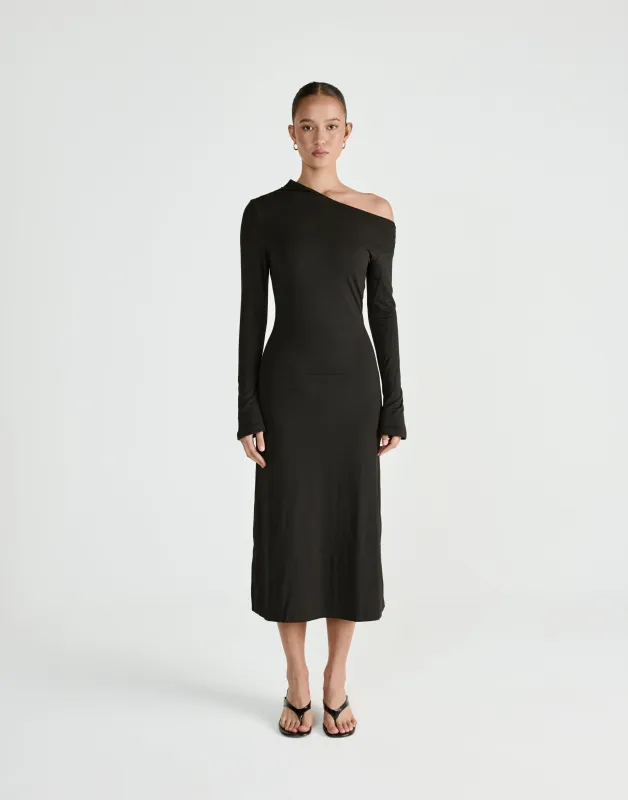 Ozias Long Sleeve Midi Dress (Black) sold by Charcoal Clothing