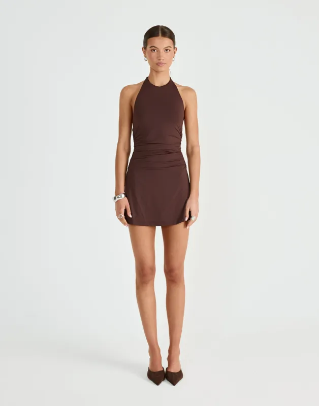 Callista Mini Dress (Chocolate) sold by Charcoal Clothing