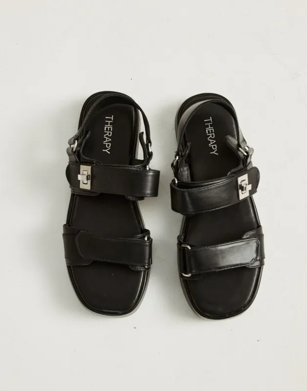 Revive Sandals (Black Smooth PU) - By Therapy sold by Charcoal Clothing
