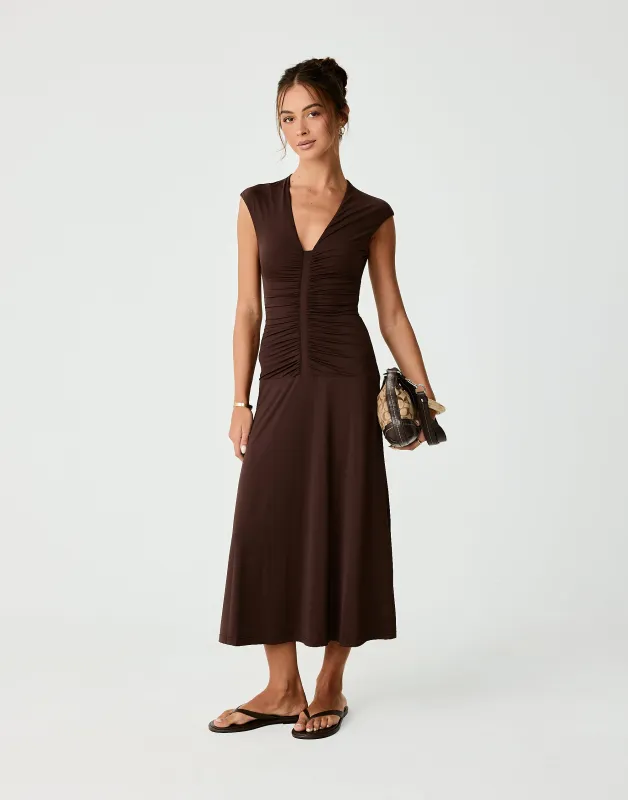 Mila Midi Dress (Chocolate) sold by Charcoal Clothing