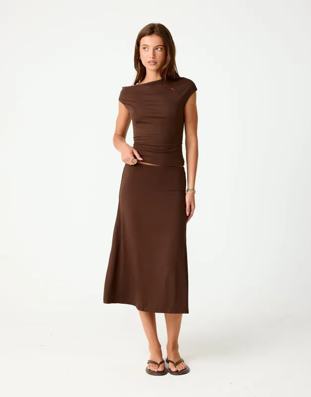 Hideaway Midi Skirt (Chocolate) sold by Charcoal Clothing