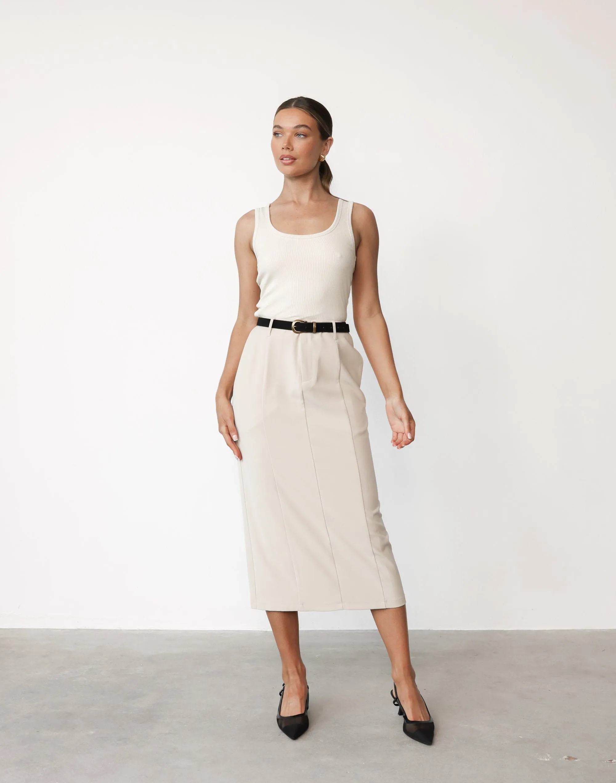 Brigitte Midi Skirt (Latte) sold by Charcoal Clothing