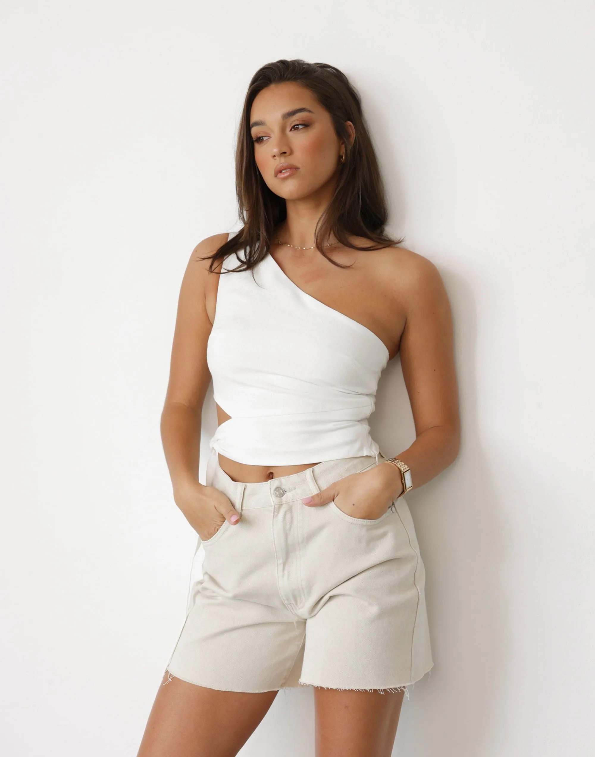 Niyah One Shoulder Top (White) sold by Charcoal Clothing