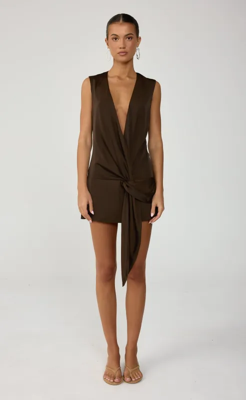 Solenne Mini Dress (Chocolate) made by Charcoal Clothing
