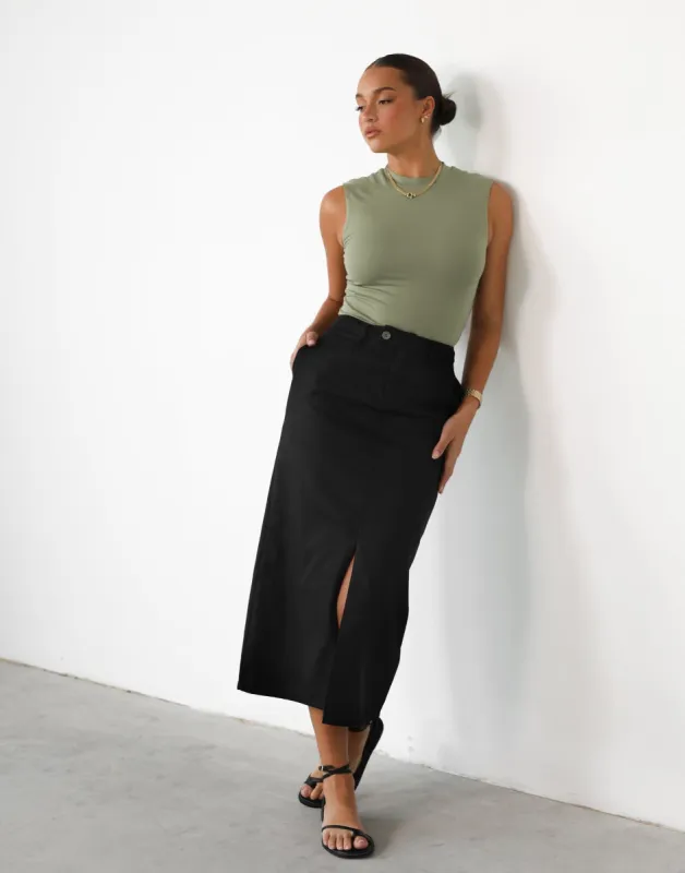 Leiya Midi Skirt (Black) sold by Charcoal Clothing