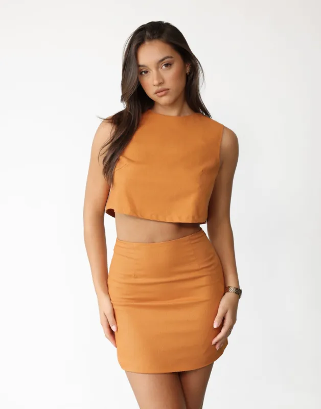Como Linen Mini Skirt (Tangerine) sold by Charcoal Clothing