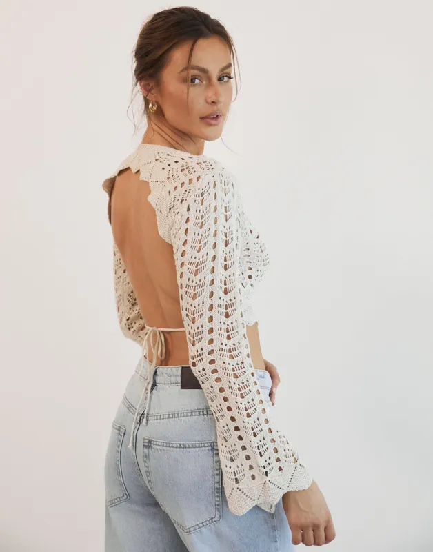 Irena Long Sleeve Top (Beige) sold by Charcoal Clothing